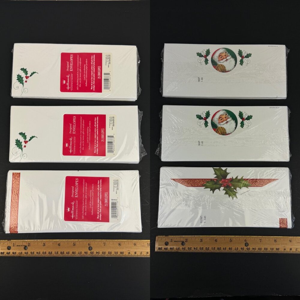 Vtg Sealed 3 Packs of 25 Envelopes Hallmark Santa Holly Christmas‎ Holiday READ